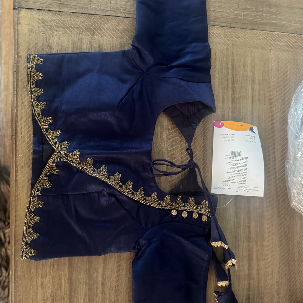 Navy Blue Blouse with Gold Embroidery